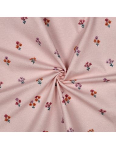 Tissu flanelle - Fleurs fond rose