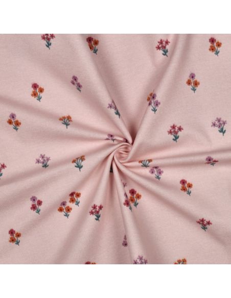 Tissu flanelle - Fleurs fond rose