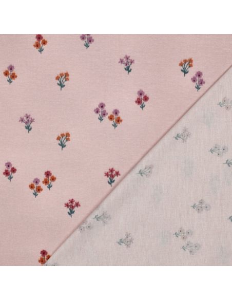 Tissu flanelle - Fleurs fond rose