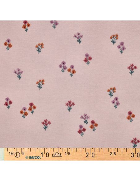 Tissu flanelle - Fleurs fond rose