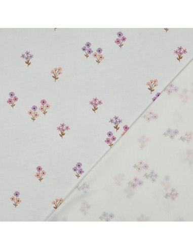Tissu flanelle - Fleurs fond blanc