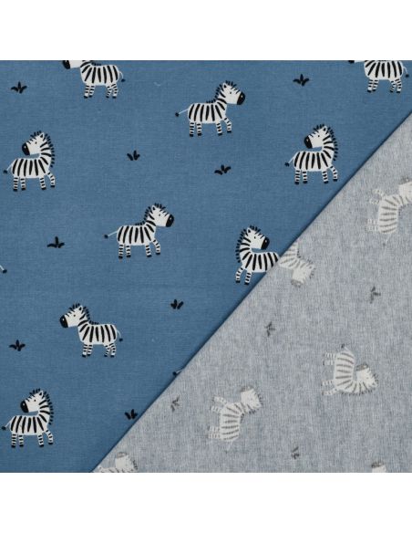 Tissu flanelle zèbres - Bleu