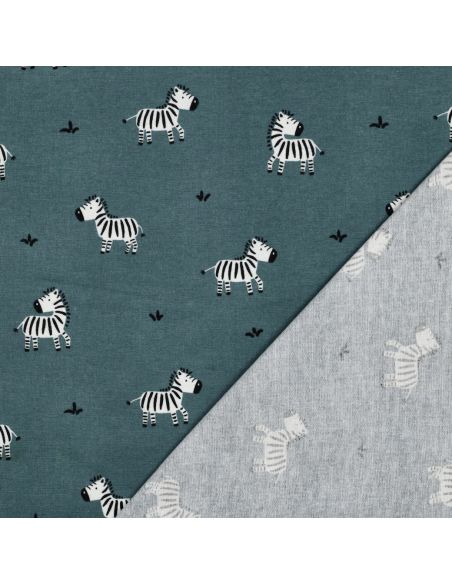 Tissu flanelle zèbres - Vert de gris