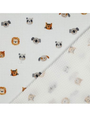 Tissu torchon nid d´abeille d'imprimé - Tête d'animaux