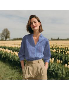 Tissu Denim léger à rayures fines - Bleu clair 2