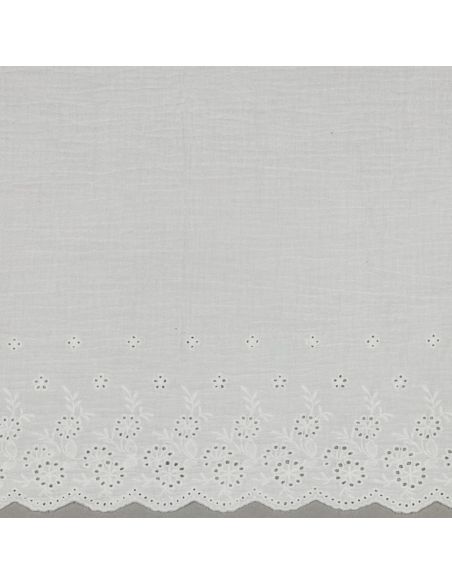 Tissu double gaze broderie anglaise festonnée - Blanc