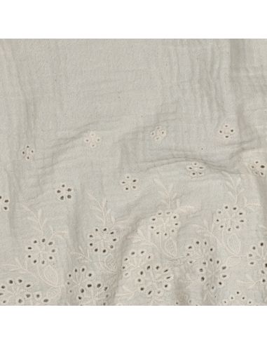 Tissu double gaze broderie anglaise festonnée - Naturel