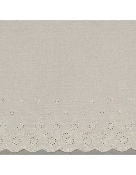 Tissu double gaze broderie anglaise festonnée - Naturel