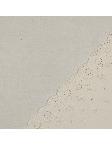 Tissu double gaze broderie anglaise festonnée - Naturel