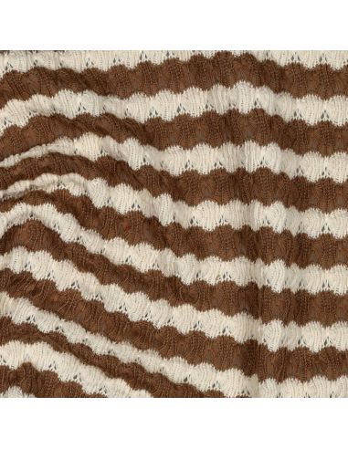 Tissu maille tricot Jacquard à rayures - Brun