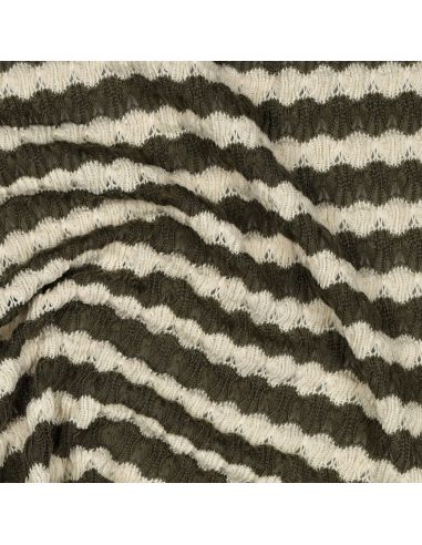 Tissu maille tricot Jacquard à rayures - Kaki
