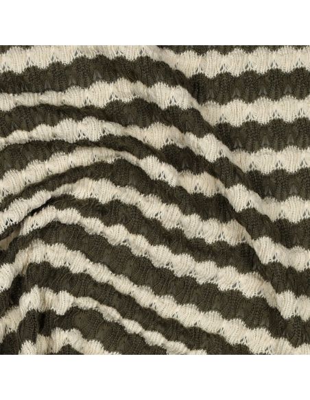 Tissu maille tricot Jacquard à rayures - Kaki