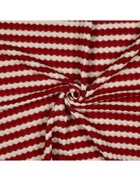 Tissu maille tricot Jacquard à rayures - Rouge carmin
