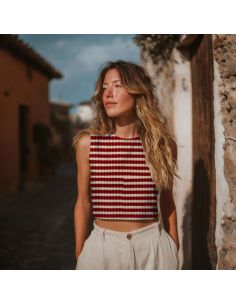 Tissu maille tricot Jacquard à rayures - Rouge carmin 2