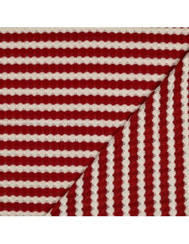 Tissu maille tricot Jacquard à rayures - Rouge carmin