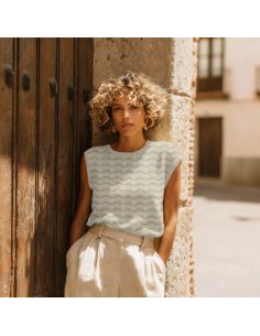 Tissu maille jacquard ajourée lurex - Écru 2