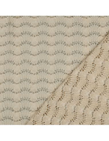 Tissu maille jacquard ajourée lurex - Écru