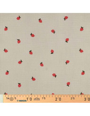 Tissu double gaze de coton brodé pêches - Naturel