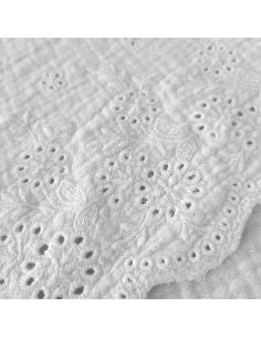Tissu double gaze broderie anglaise festonnée - Blanc 2