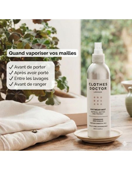 Spray rafraîchissant pour tricots – Bois de Cèdre & Vanille