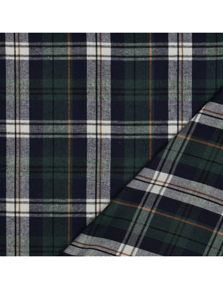 Tissu à carreaux tartan effet flanelle - Vert et bleu marine