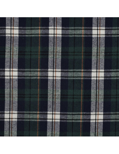 Tissu à carreaux tartan effet flanelle - Vert et bleu marine