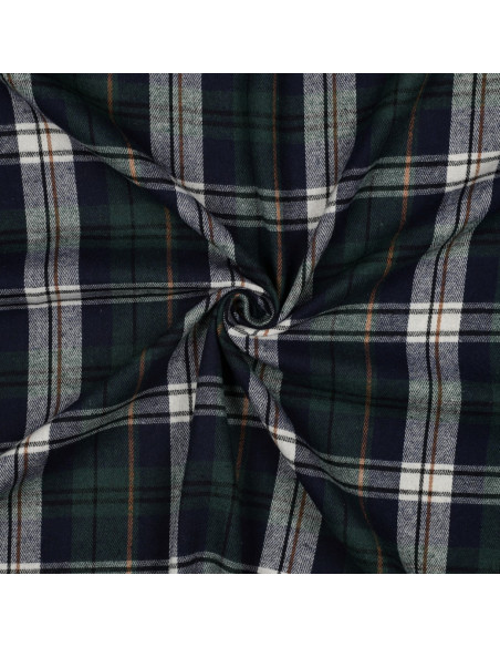 Tissu à carreaux tartan effet flanelle - Vert et bleu marine