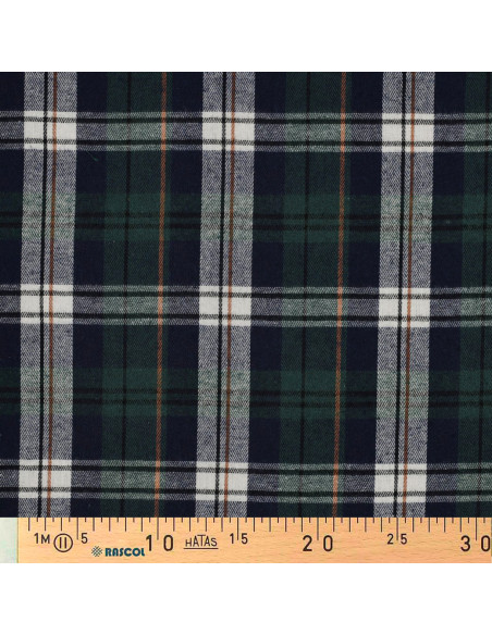 Tissu à carreaux tartan effet flanelle - Vert et bleu marine