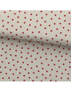 Toile de coton canvas - Petits coeurs rouge