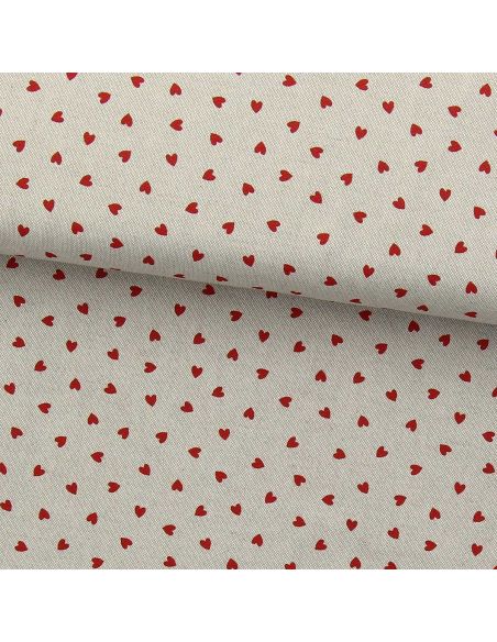 Toile de coton canvas - Petits coeurs rouge