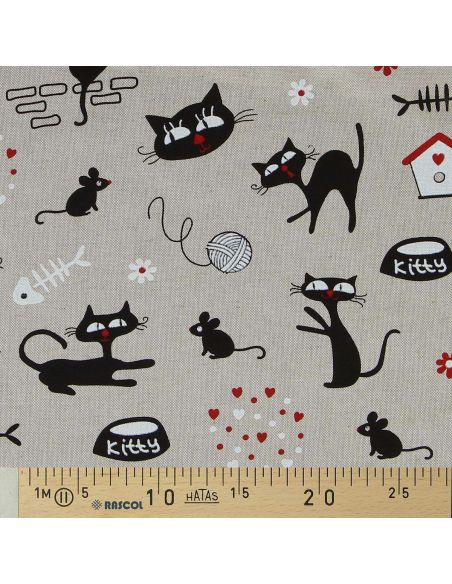 Toile de coton canvas - Chats noirs