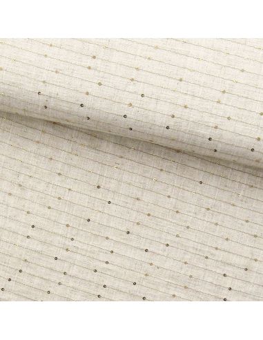 Tissu viscose lin rayé à sequins – Écru scintillant