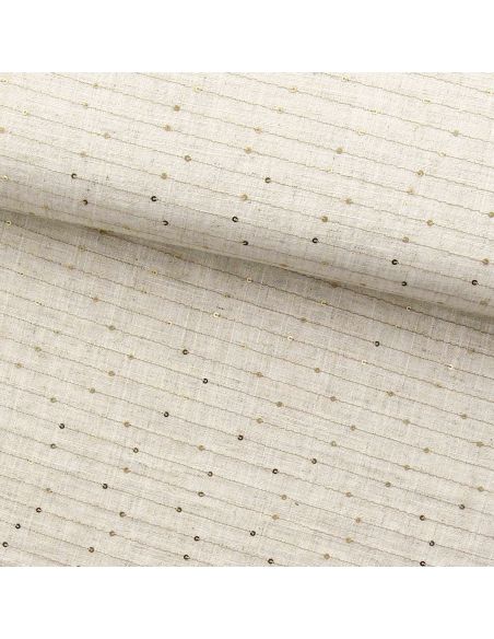 Tissu viscose lin rayé à sequins – Écru scintillant