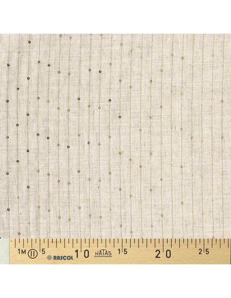 Tissu viscose lin rayé à sequins – Écru scintillant