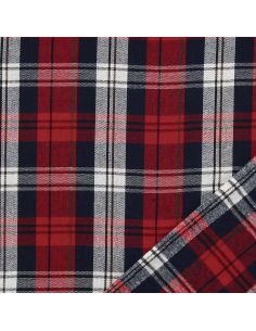 Tissu à carreaux tartan effet flanelle - Rouge et bleu marine