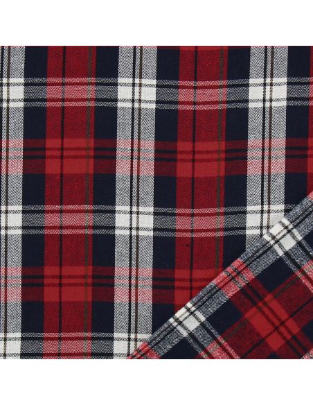 Tissu à carreaux tartan effet flanelle - Rouge et bleu marine