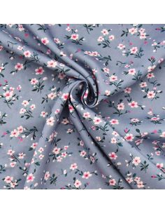Tissu viscose Rosier sauvage - Bleu charette