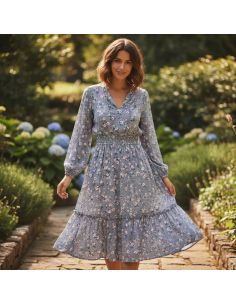 Tissu viscose Rosier sauvage - Bleu charette 2