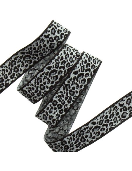 Galon jacquard léopard 25 mm - Gris