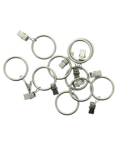 Lot de 10 anneaux 35 mm à pinces crocodile - Argent mat