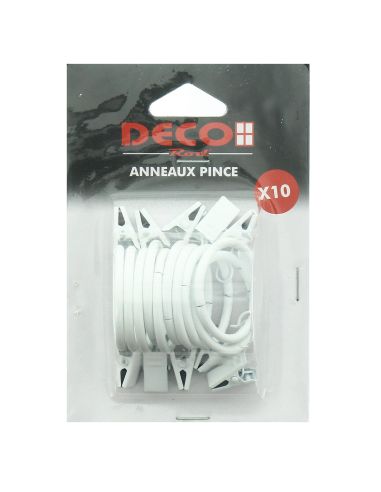 Lot de 10 anneaux 35 mm à pinces crocodile - Blanc