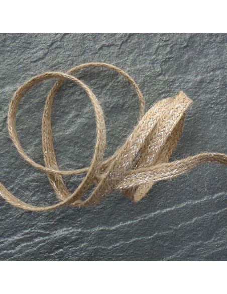 Tresse plate jute lurex 10 mm - Argent