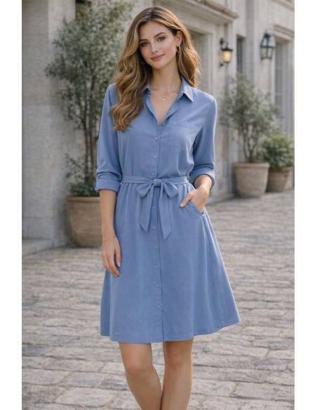 Tissu tencel effet peau de pêche - Bleu charette