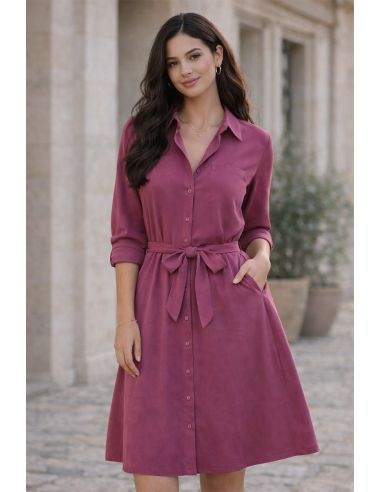 Tissu tencel effet peau de pêche - Framboise