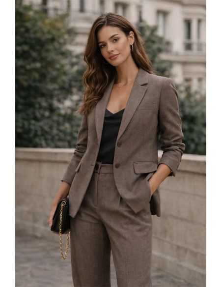 Tissu gabardine viscose brossée premium - Taupe chiné