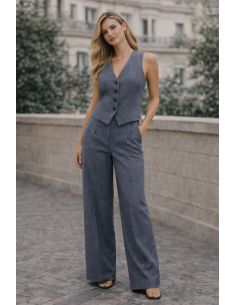 Tissu gabardine viscose brossée premium - Gris bleu chiné 2