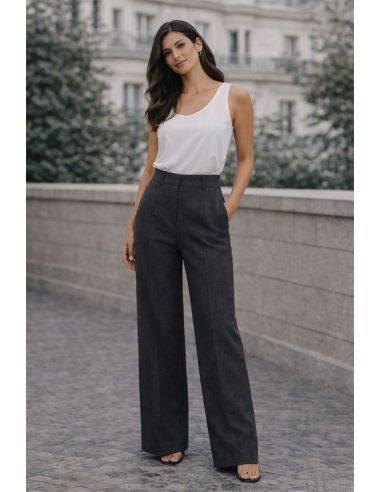 Tissu gabardine viscose brossée premium - Gris chiné foncé