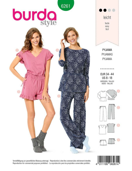Patrón de pijama y pijama corto - Burda 6261