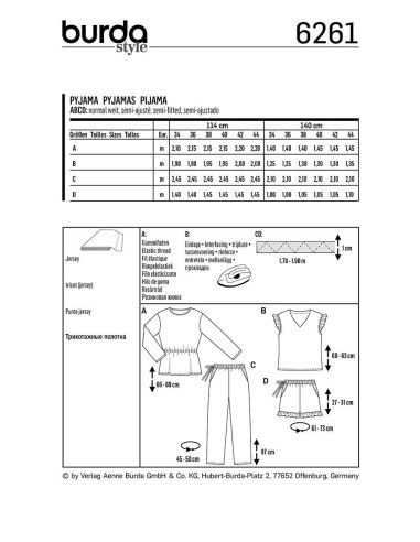 Patrón de pijama y pijama corto - Burda 6261