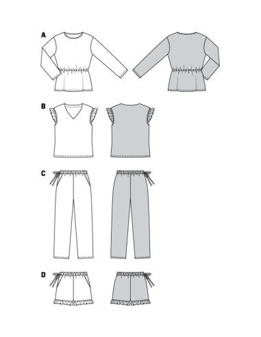 Patrón de pijama y pijama corto - Burda 6261